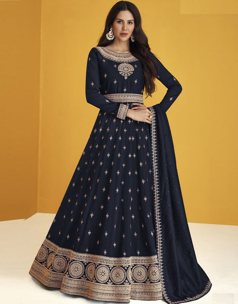 Navy Blue Fox Georgette Anarkali Salwar Suit