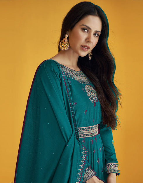 Rama Blue Fox Georgette Anarkali Salwar Suit Closure View