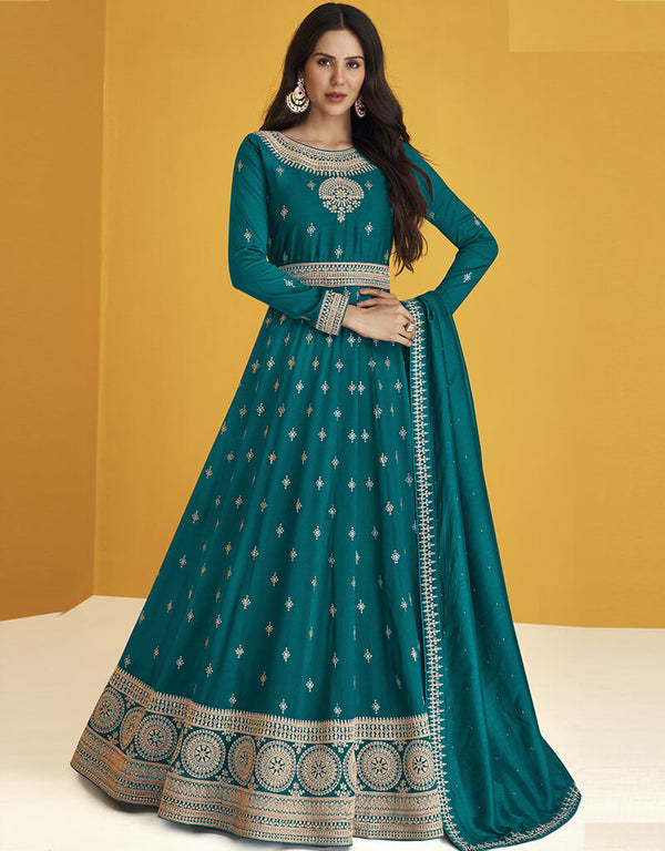 Rama Blue Fox Georgette Anarkali Salwar Suit