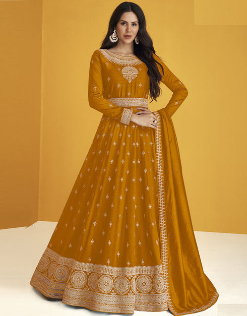 Mustard Fox Georgette Anarkali Salwar Suit