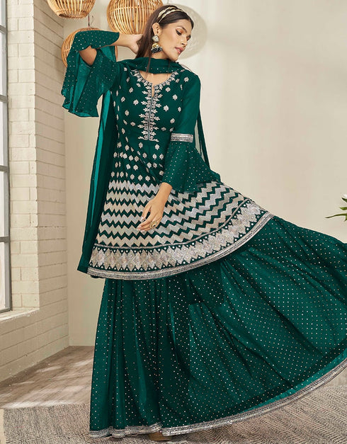 Green Georgette Lehenga Suit Closure View