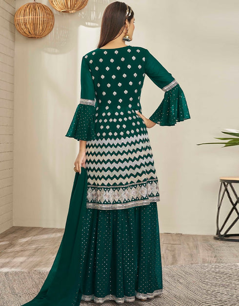 Green Georgette Lehenga Suit Back View