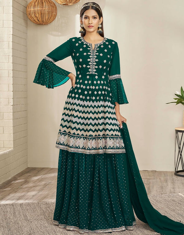 Green Georgette Lehenga Suit