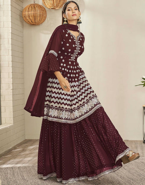Maroon Georgette Lehenga Suit Closure View