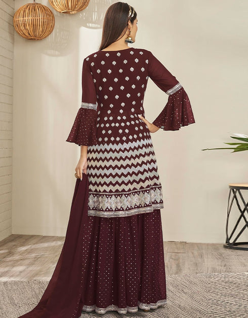 Maroon Georgette Lehenga Suit Back View