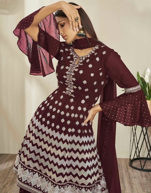 Maroon Georgette Lehenga Suit Salwar Kameez