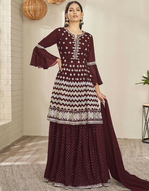 Maroon Georgette Lehenga Suit