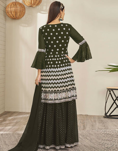 Mehendi Green Georgette Lehenga Suit Back View