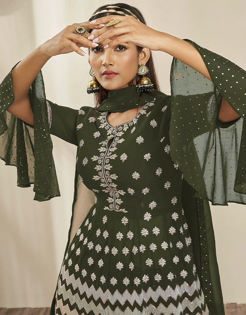 Mehendi Green Georgette Lehenga Suit Salwar Kameez