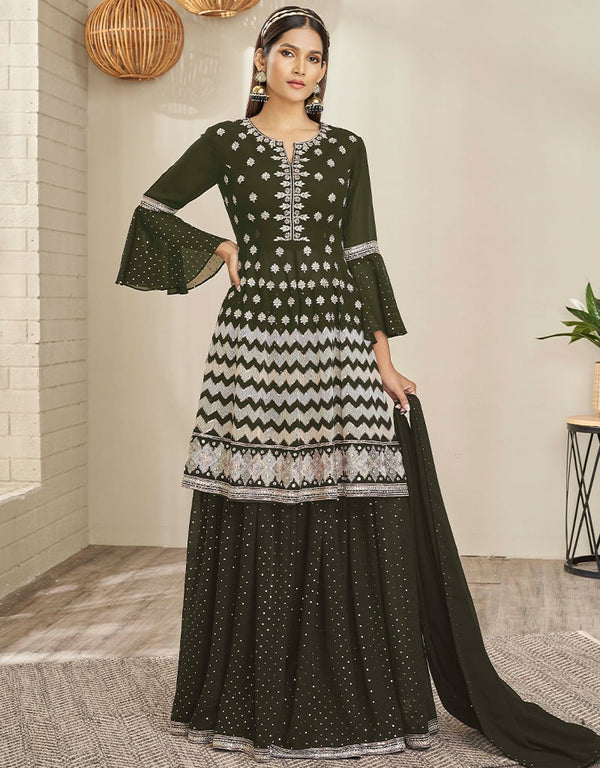 Mehendi Green Georgette Lehenga Suit