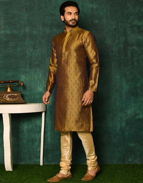 Gold Kurta Art Silk Payjama Closure View
