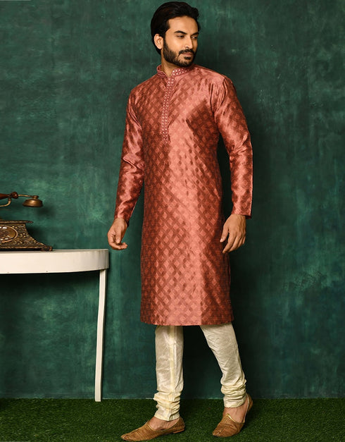 Rust Kurta Art Silk Payjama Closure View