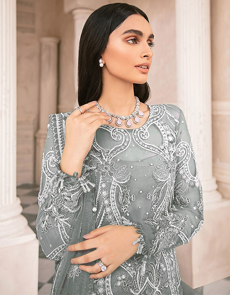 Elegant Brown Butterfly Net Designer Party Wear Salwar Suit With Brown American Crepe main image 1