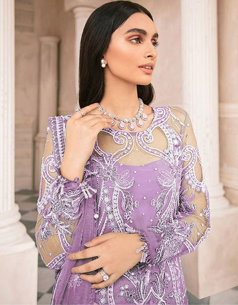 Purple Butterfly Net Pant Salwar Suit Closure View