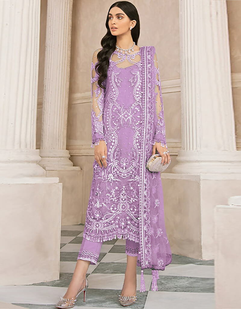 Prussian Blue Butterfly Net Embroidered Festive Salwar Suit main image 1
