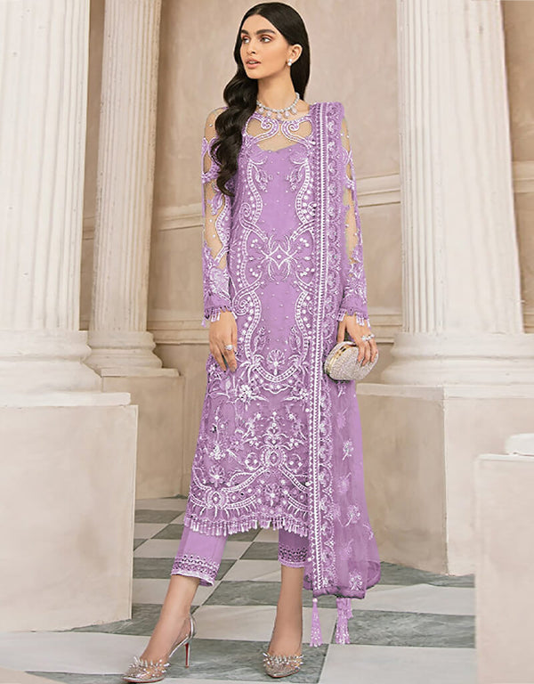 Purple Butterfly Net Pant Salwar Suit