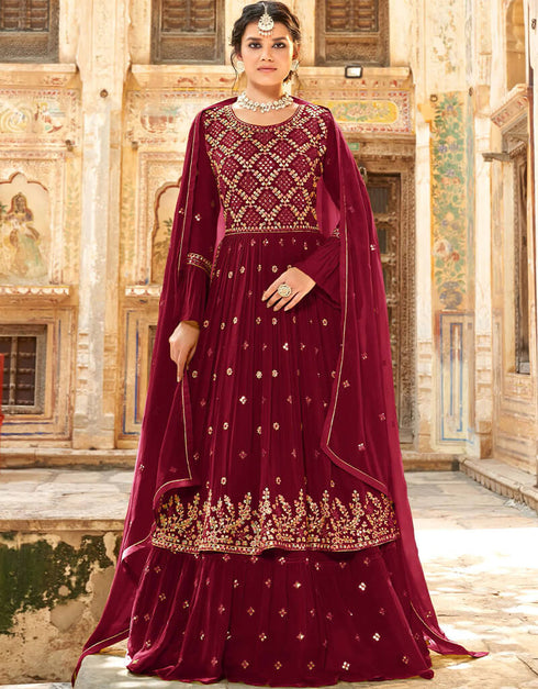 Maroon Heavy Georgette Naira Cut Lehenga Salwar Suit