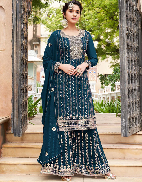 Teal Heavy Georgette Palazzo Salwar Suit