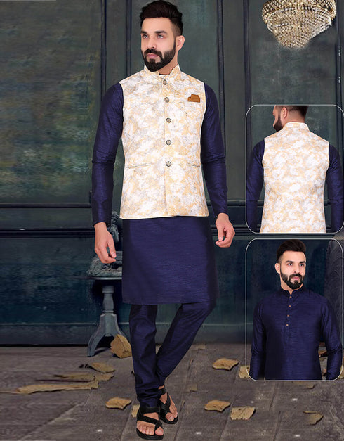 Navy Blue Kurta Silk Chudiddar