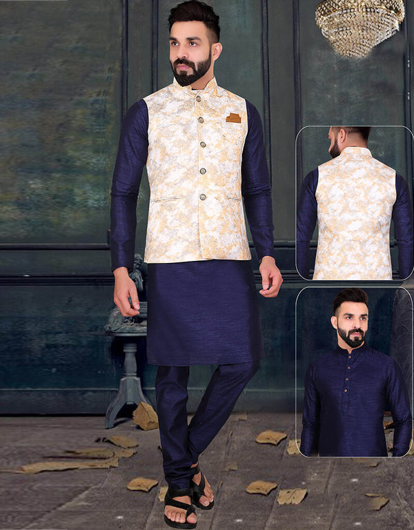 Navy Blue Kurta Silk Chudiddar