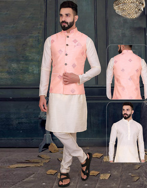 Cream Kurta Silk Chudiddar