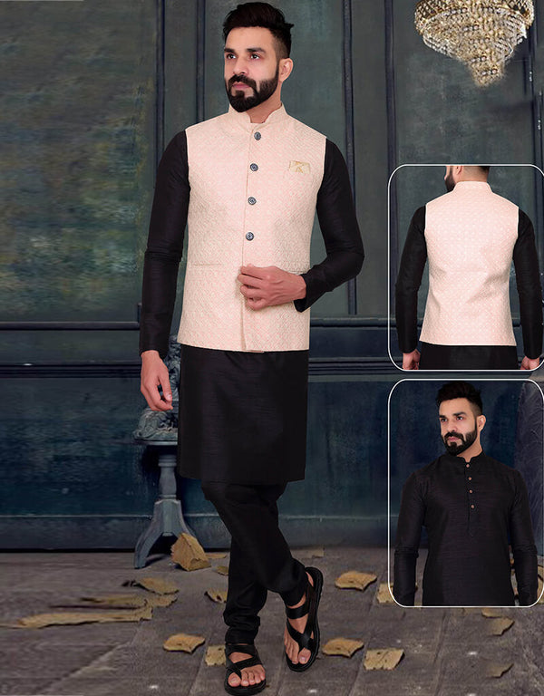 Black Kurta Silk Chudidaar