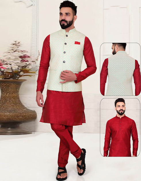 Maroon Kurta Silk Chudidaar