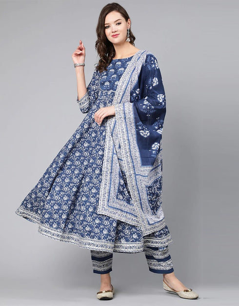 Blue Pure Cotton Pant Anarkali