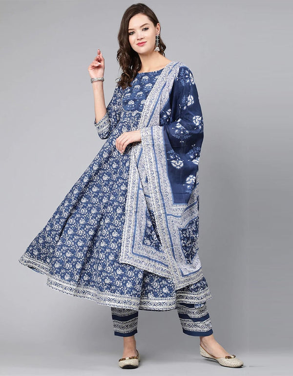 Blue Pure Cotton Pant Anarkali