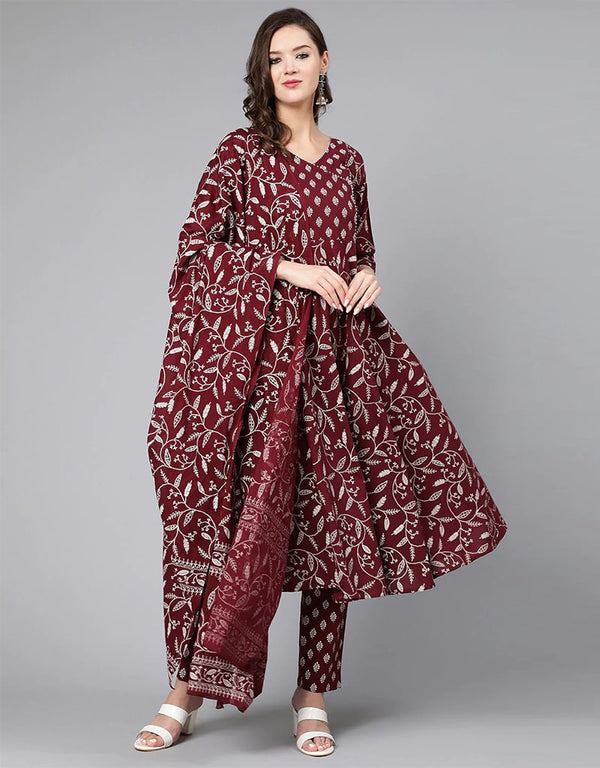 Maroon Pure Cotton Pant Anarkali