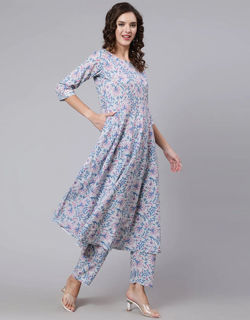 Multi Pure Cotton Pant Anarkali Closure View