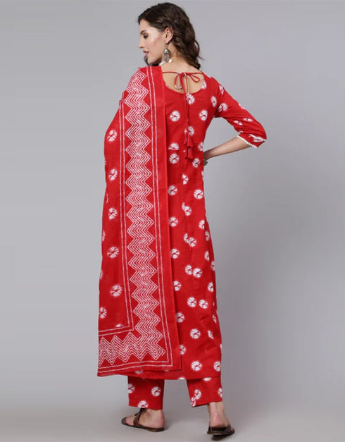Red Pure Cotton Pant Anarkali Back View