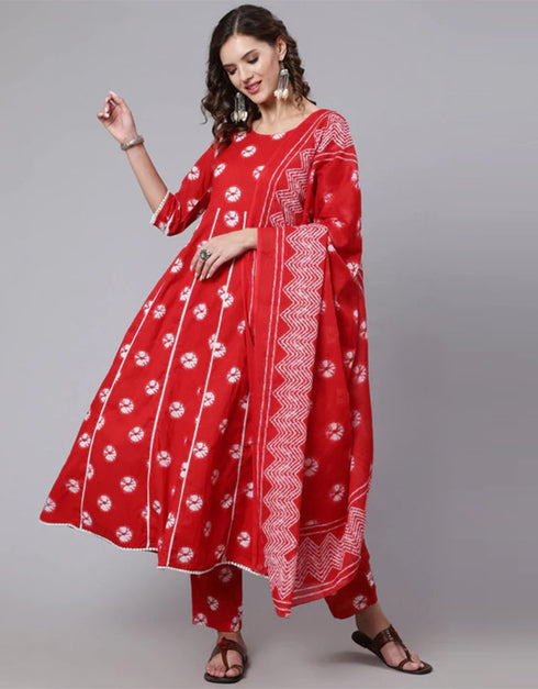 Red Pure Cotton Pant Anarkali