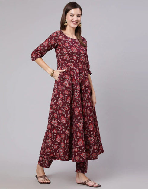 Maroon Pure Cotton Pant Anarkali Closure View
