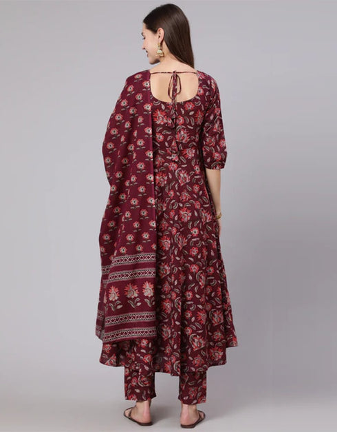 Maroon Pure Cotton Pant Anarkali Back View