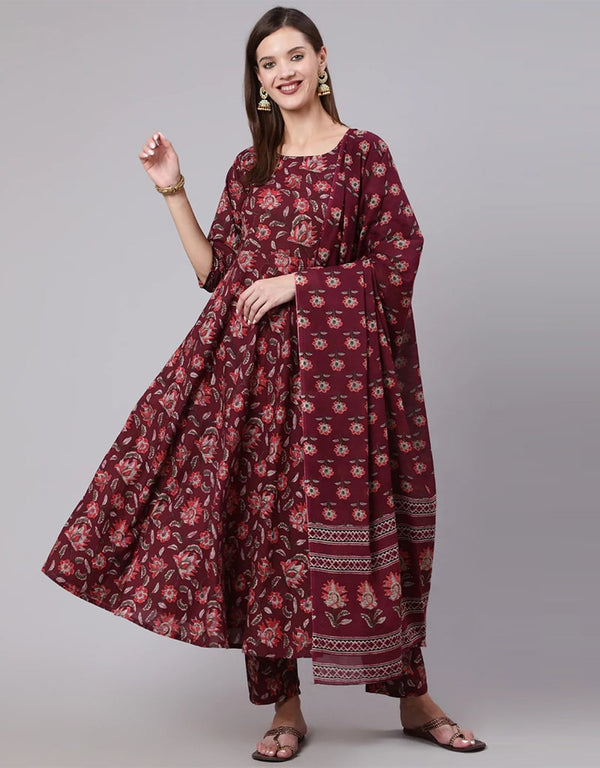 Maroon Pure Cotton Pant Anarkali