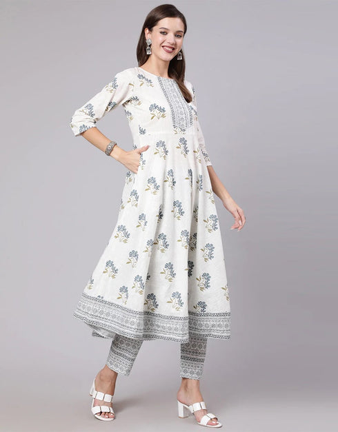 White Pure Cotton Pant Anarkali Closure View