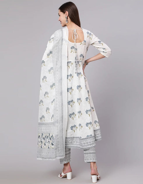 White Pure Cotton Pant Anarkali Back View