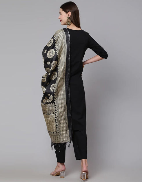 Black Pure Cotton Pant Suit Back View