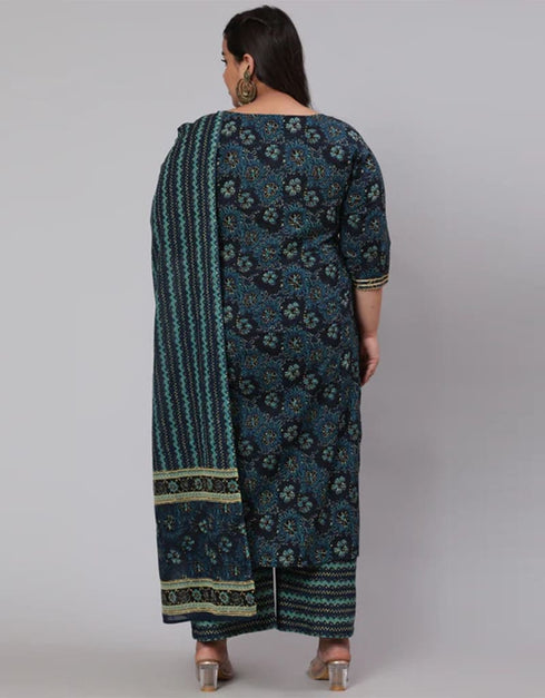 Black & Blue Pure Cotton Palazzo Suit Back View