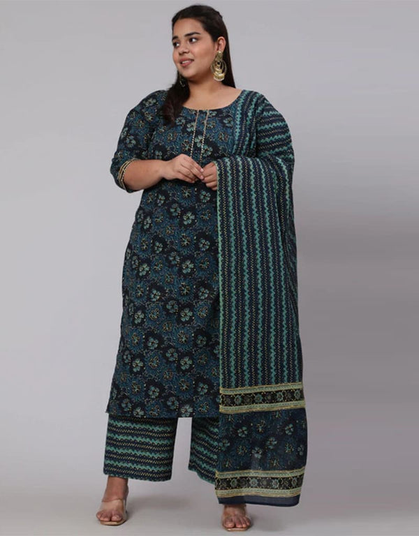 Black & Blue Pure Cotton Palazzo Suit
