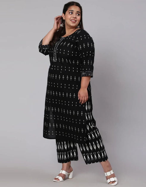 Black Pure Cotton Palazzo Suit Closure View