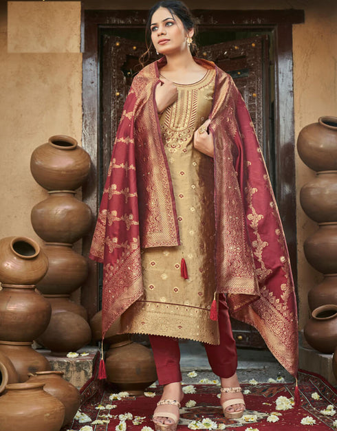 Banarasi Jacquard Chiku Salwar Kameez Suit Pant Bottom