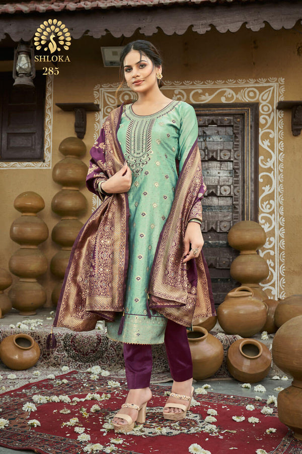 Banarasi Jacquard Mint Green Salwar Kameez Suit Pant Bottom