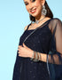 Navy Blue Poly Crepe Sharara Suit Salwar Kameez
