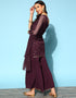 Wine Poly Crepe Sharara Suit Back View
