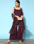 Wine Poly Crepe Sharara Suit