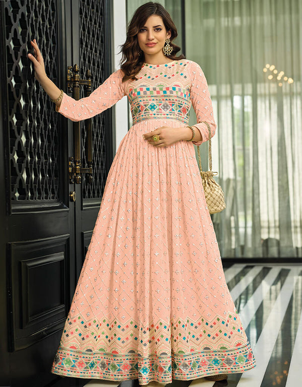 Peach Fox Georgette Anarkali Salwar Suit