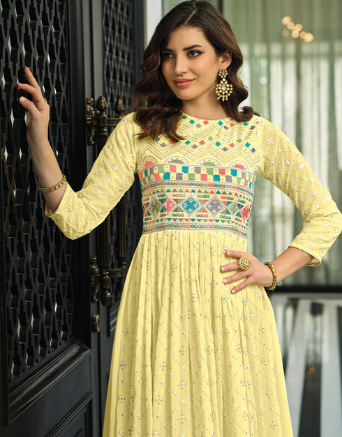 Yellow Fox Georgette Anarkali Salwar Suit Closure View