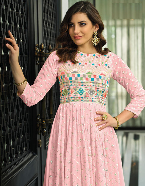 Pink Fox Georgette Anarkali Salwar Suit Closure View